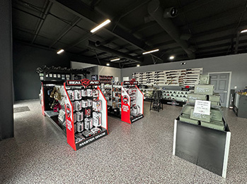 Shooting Range Interior with Check In Booth and American Flag